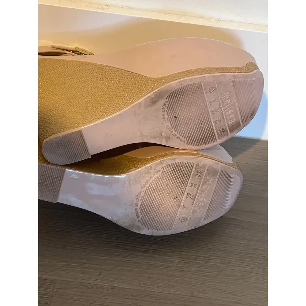 Melissa Light Pink Jelly Peep Toe Wedge Sandals with Bow T-Strap US 6 / EU 37